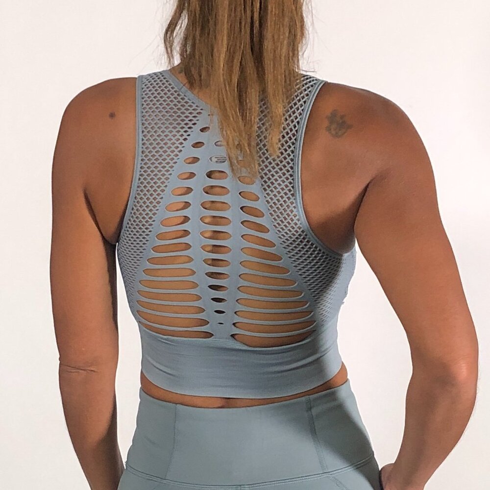 Laser-Cut Sports Bra | Light Blue | NIP | Size L